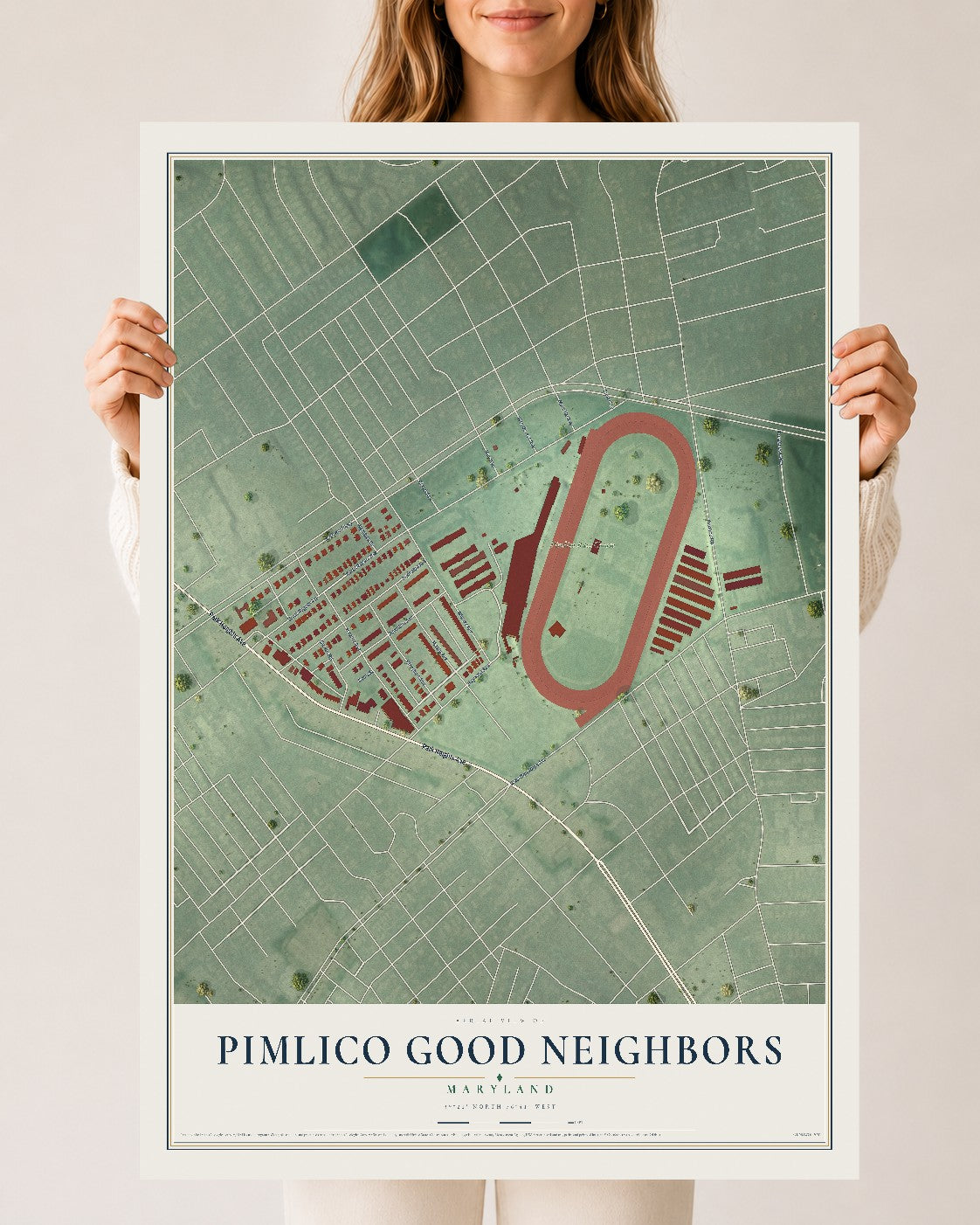 Map of Pimlico Good Neighbors, Maryland, 24 x 36 inch unframed archival matte print