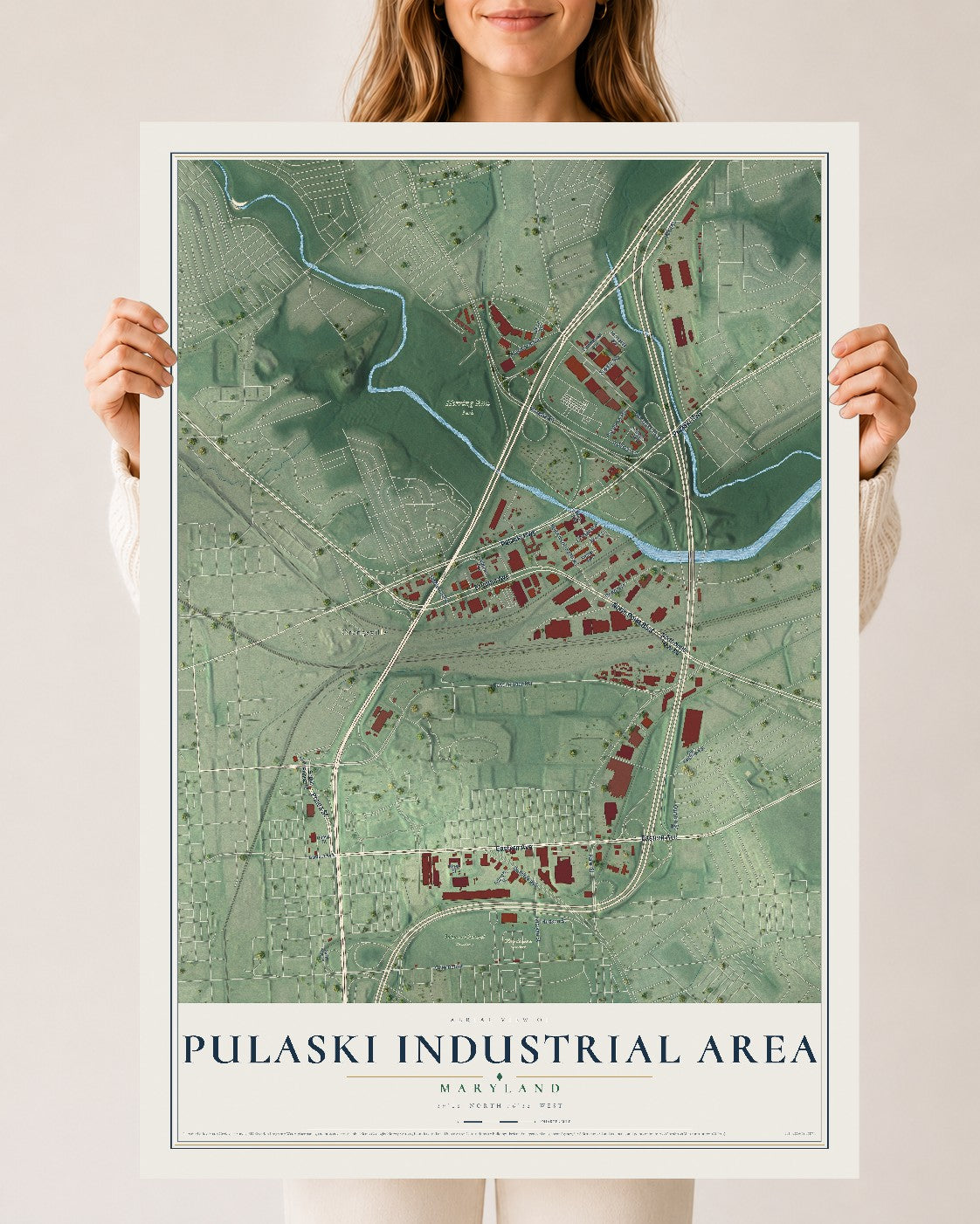 Map of Pulaski Industrial Area, Maryland, 24 x 36 inch unframed archival matte print