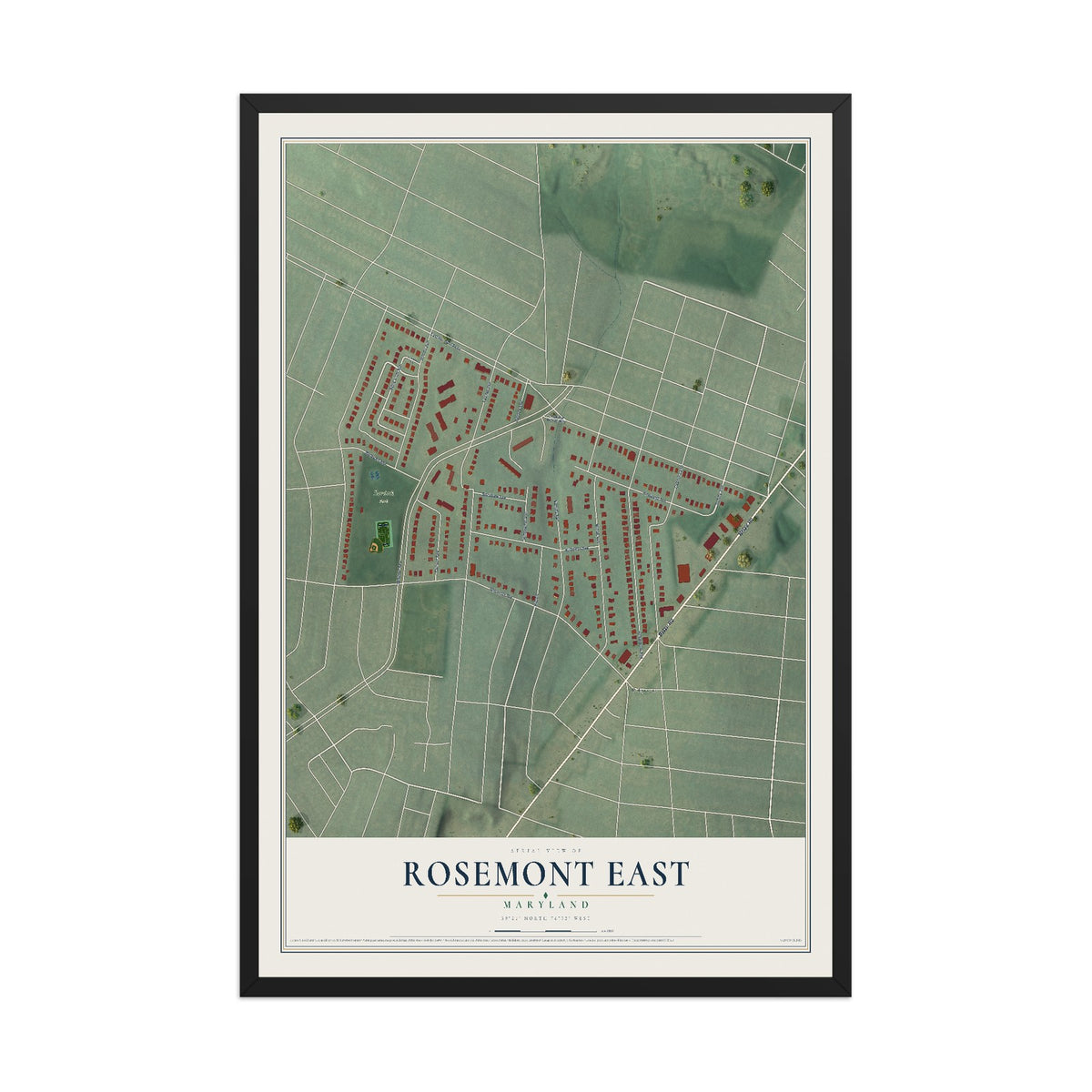 Map of Rosemont East, Maryland, 12 x 18 inch print in a black wood frame