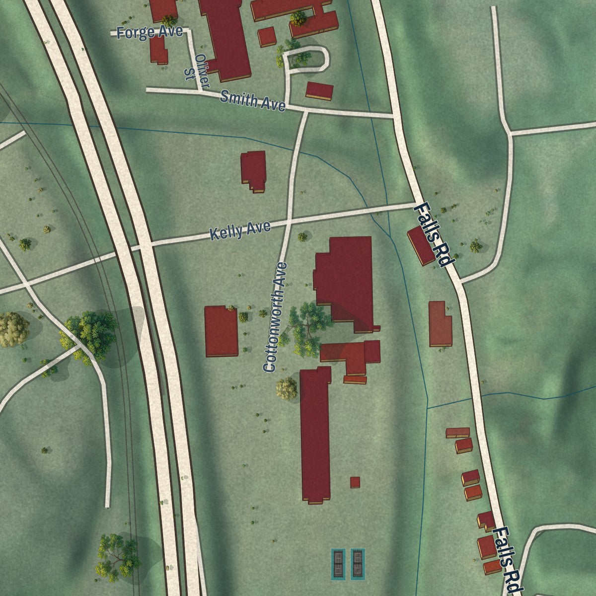 Second close-up of the map of Sabina-Mattfeldt, Maryland print showing more streets and buildings