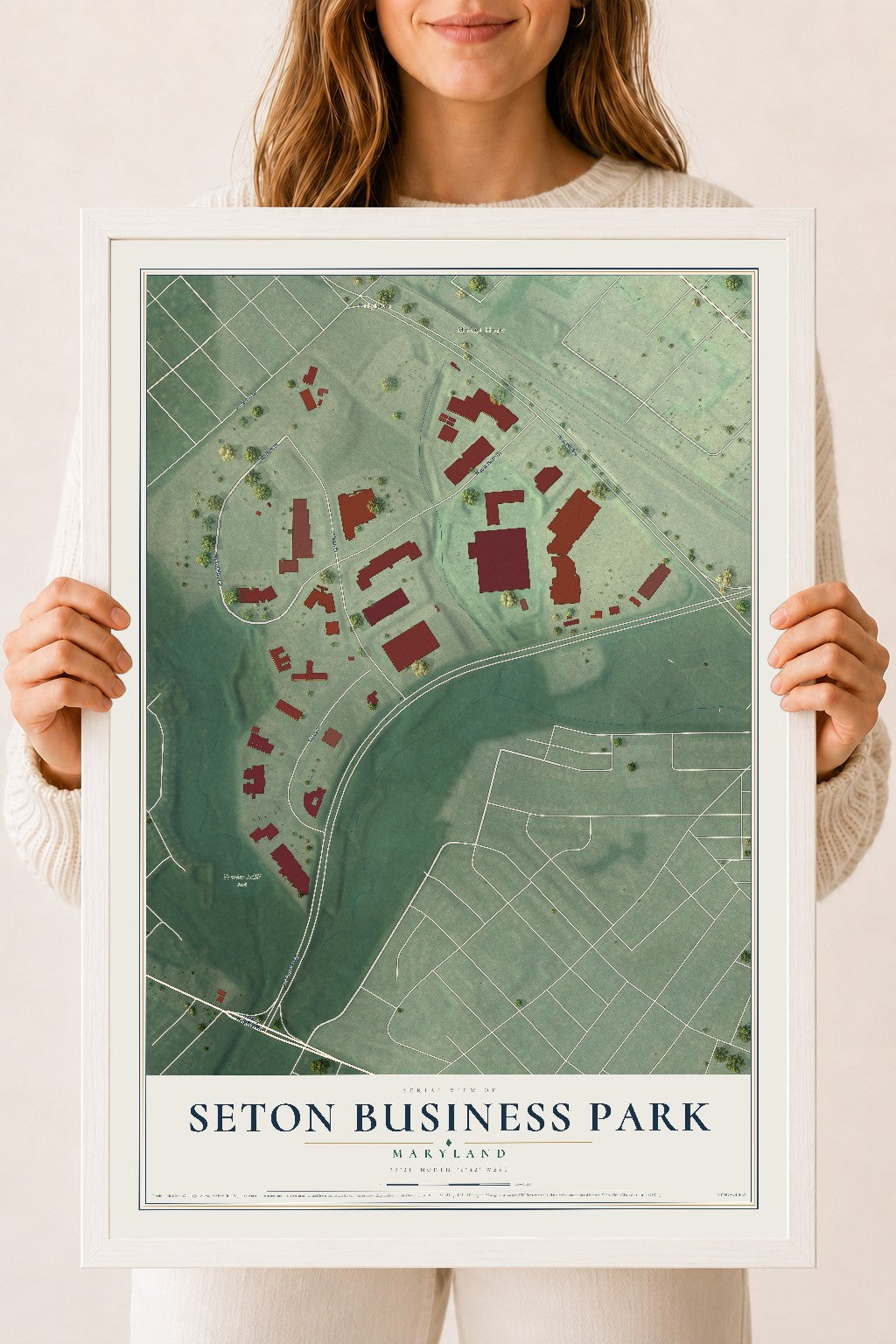 Map of Seton Business Park, Maryland, 18 x 24 inch print in a white wood frame
