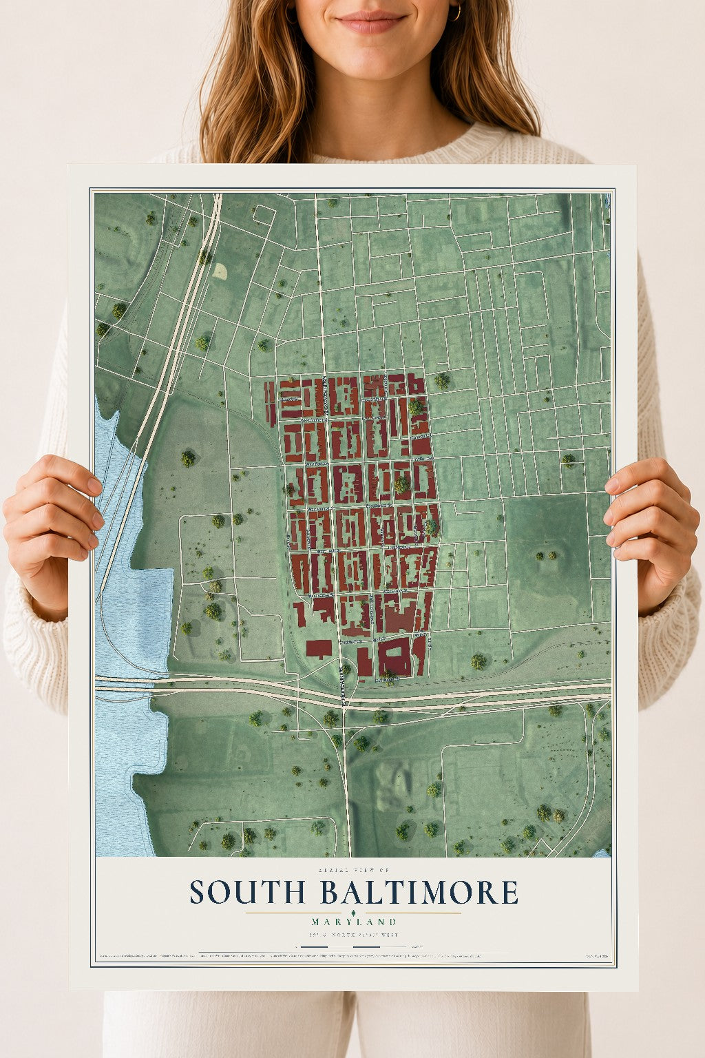 Map of South Baltimore, Maryland, 18 x 24 inch unframed archival matte print