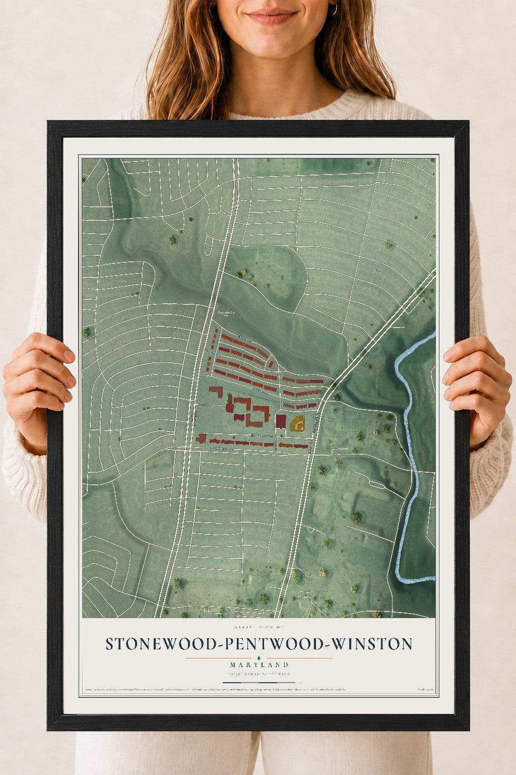 Map of Stonewood-Pentwood-Winston, Maryland, 18 x 24 inch print in a black wood frame
