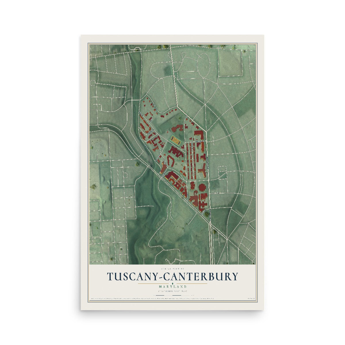 Map of Tuscany-Canterbury, Maryland, 12 x 18 inch unframed archival matte print