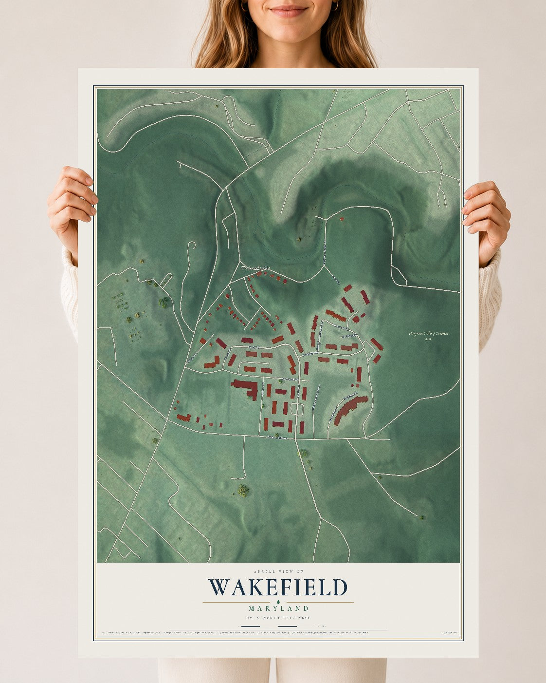 Map of Wakefield, Maryland, 24 x 36 inch unframed archival matte print