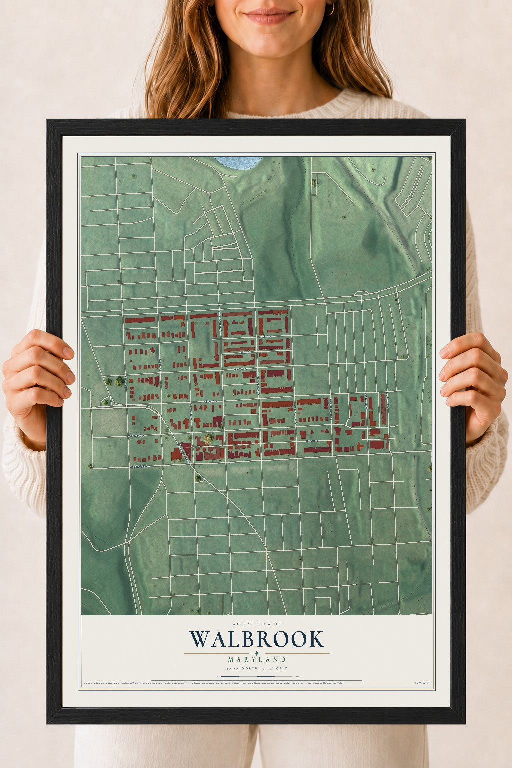 Map of Walbrook, Maryland, 18 x 24 inch print in a black wood frame