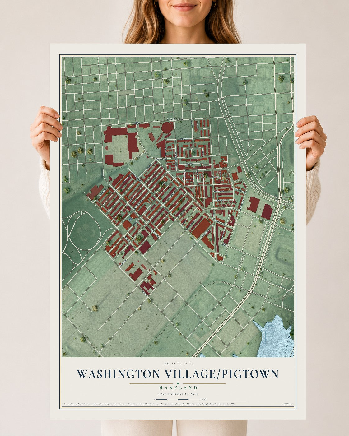 Map of Washington Village-Pigtown, Maryland, 24 x 36 inch unframed archival matte print