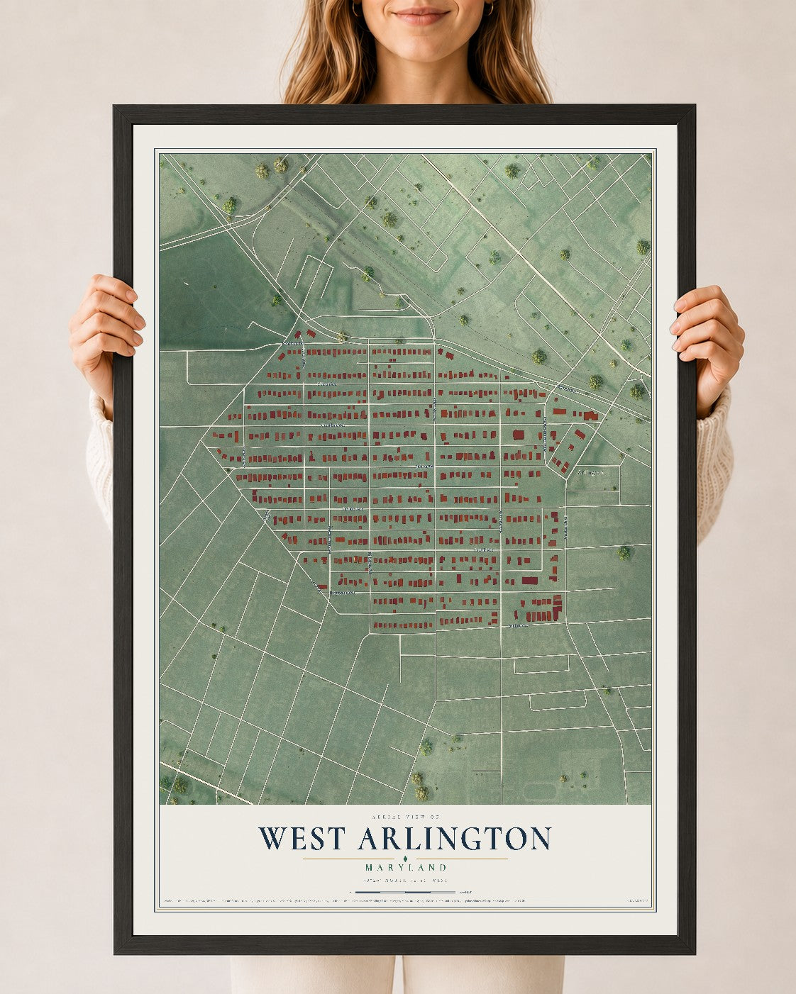 Map of West Arlington, Maryland, 24 x 36 inch print in a black wood frame