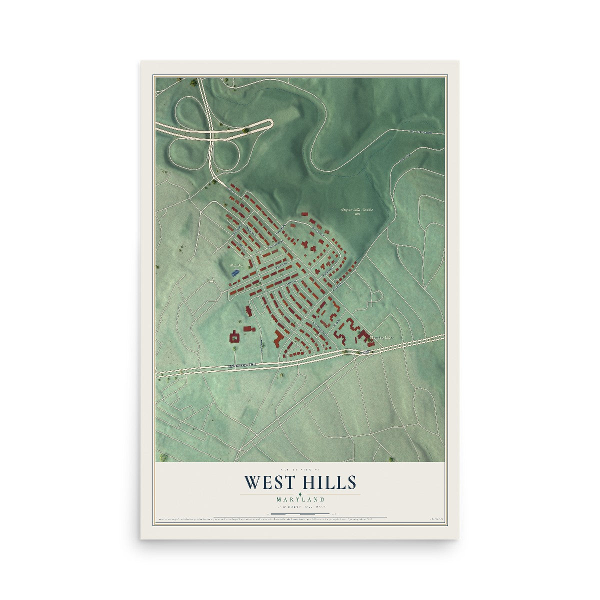 Map of West Hills, Maryland, 12 x 18 inch unframed archival matte print