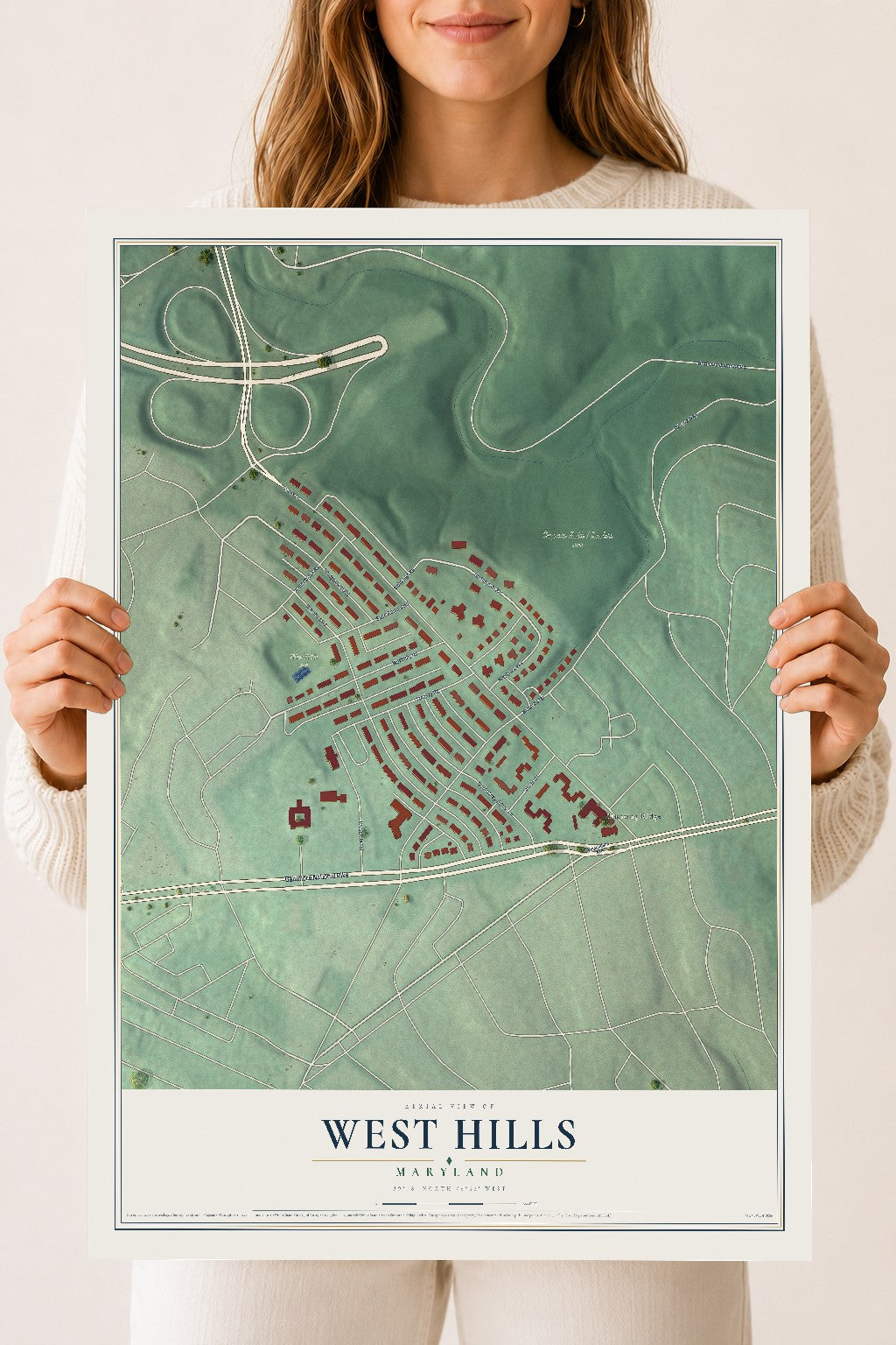 Map of West Hills, Maryland, 18 x 24 inch unframed archival matte print