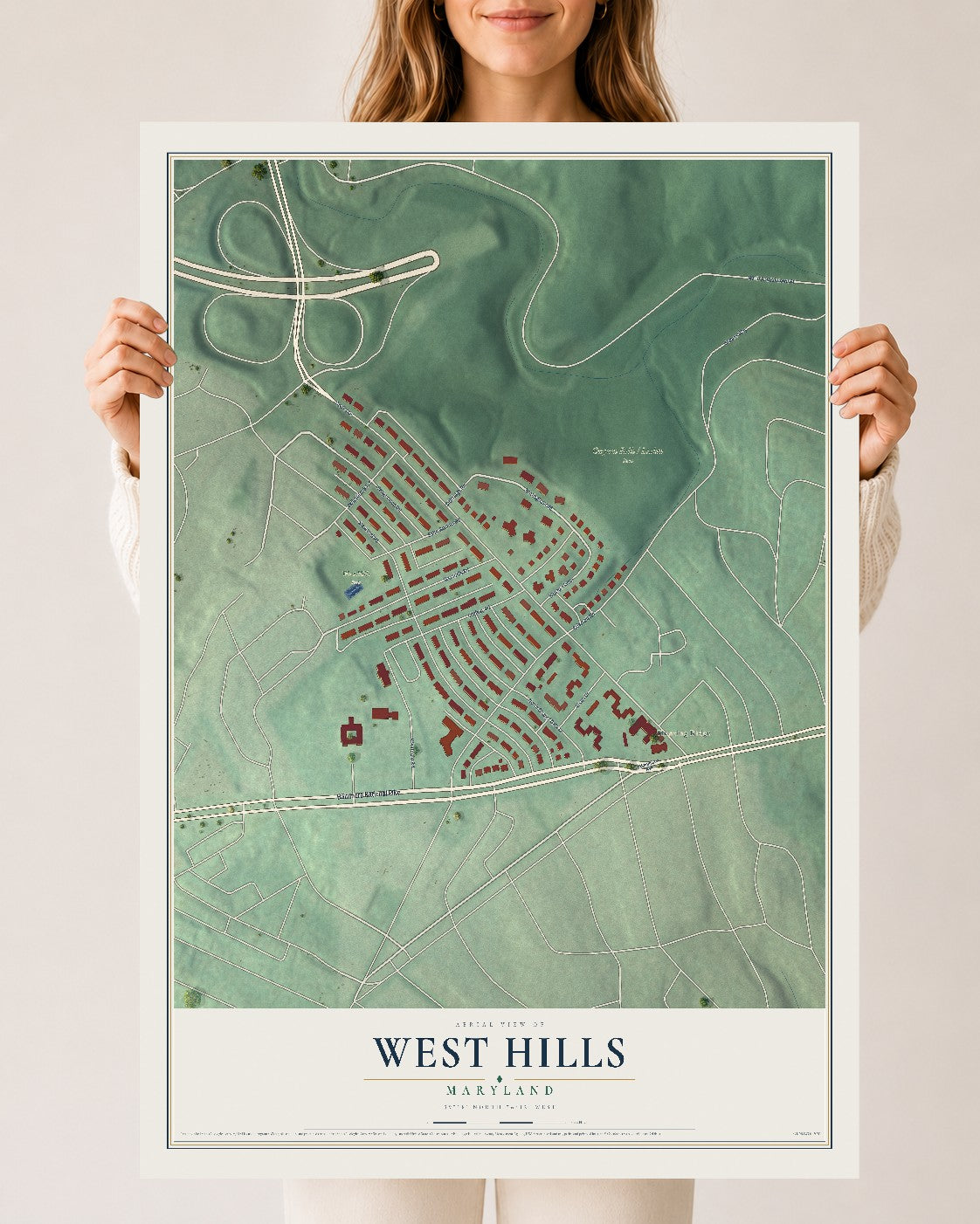 Map of West Hills, Maryland, 24 x 36 inch unframed archival matte print