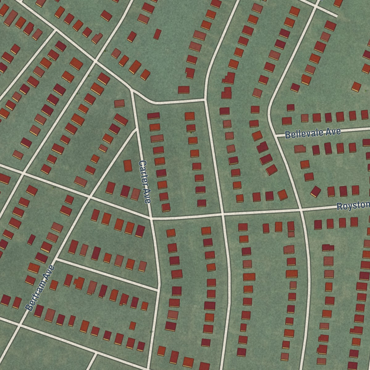 Second close-up of the map of Westfield, Maryland print showing more streets and buildings