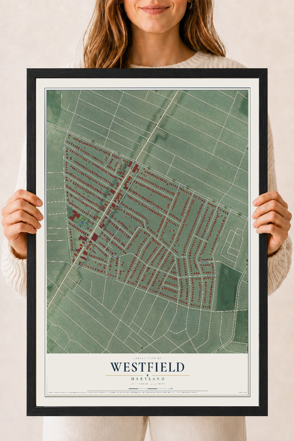 Map of Westfield, Maryland, 18 x 24 inch print in a black wood frame