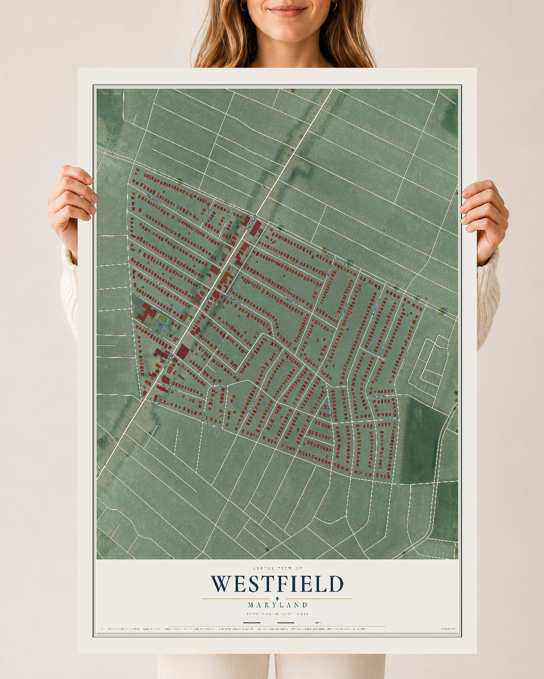 Map of Westfield, Maryland, 24 x 36 inch unframed archival matte print