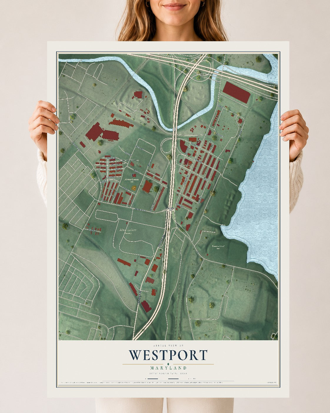 Map of Westport, Maryland, 24 x 36 inch unframed archival matte print