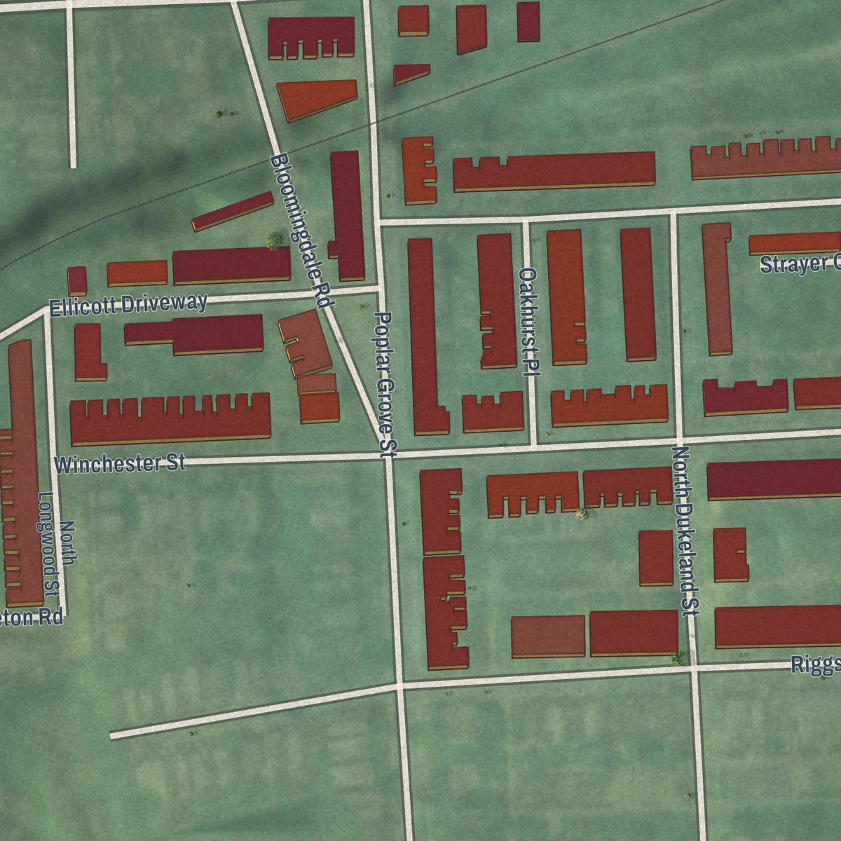 Second close-up of the map of Winchester, Maryland print showing more streets and buildings