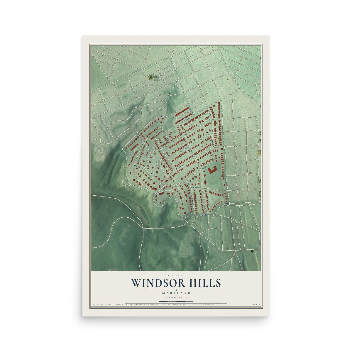 Map of Windsor Hills, Maryland, 12 x 18 inch unframed archival matte print
