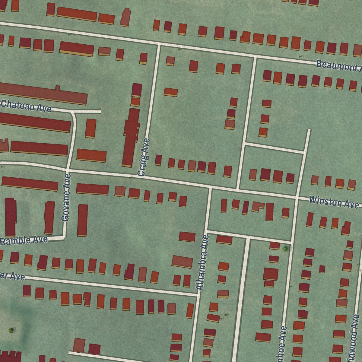 Close-up of the map of Winston-Govans, Maryland print showing street and building detail