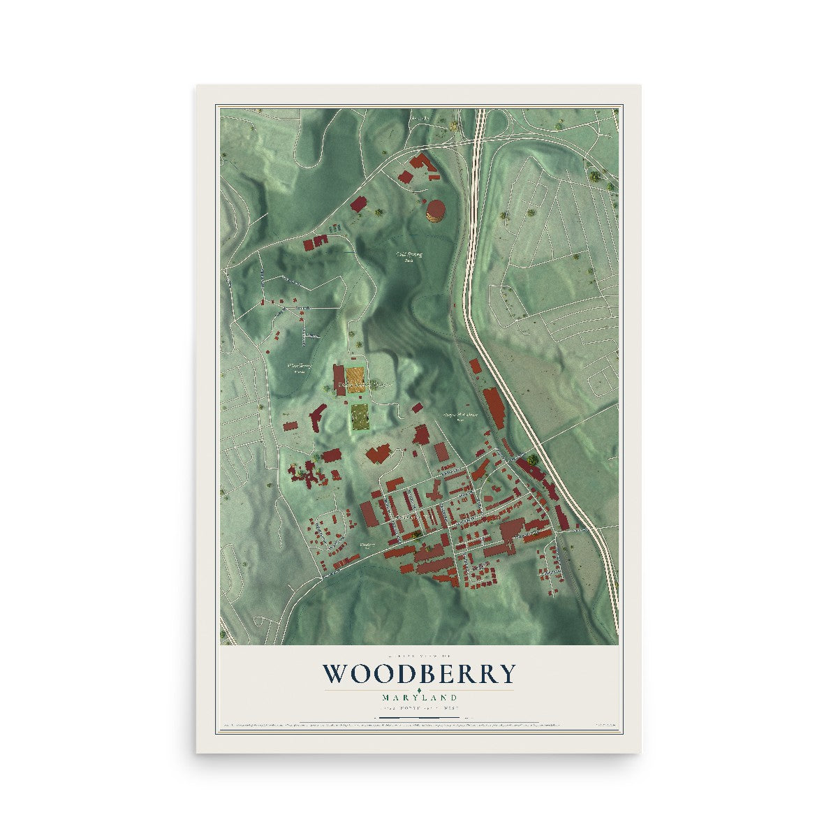 Map of Woodberry, Maryland, 12 x 18 inch unframed archival matte print