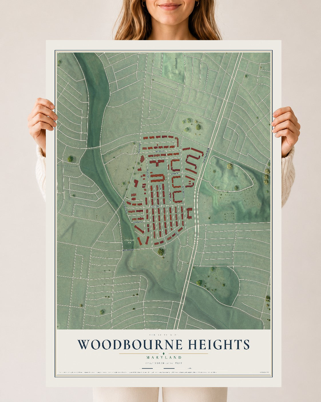 Map of Woodbourne Heights, Maryland, 24 x 36 inch unframed archival matte print