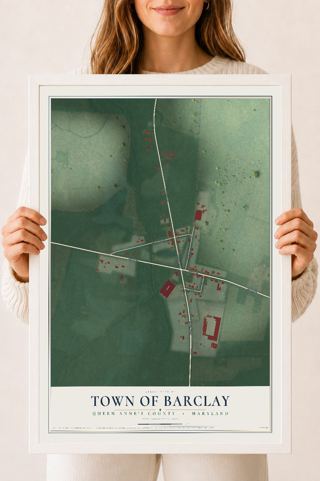 Map of Barclay, Maryland, 18 x 24 inch print in a white wood frame