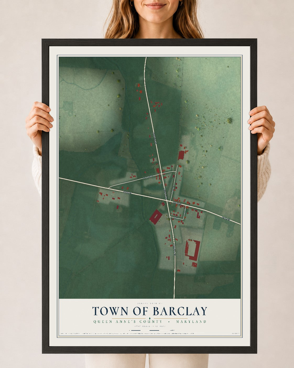 Map of Barclay, Maryland, 24 x 36 inch print in a black wood frame