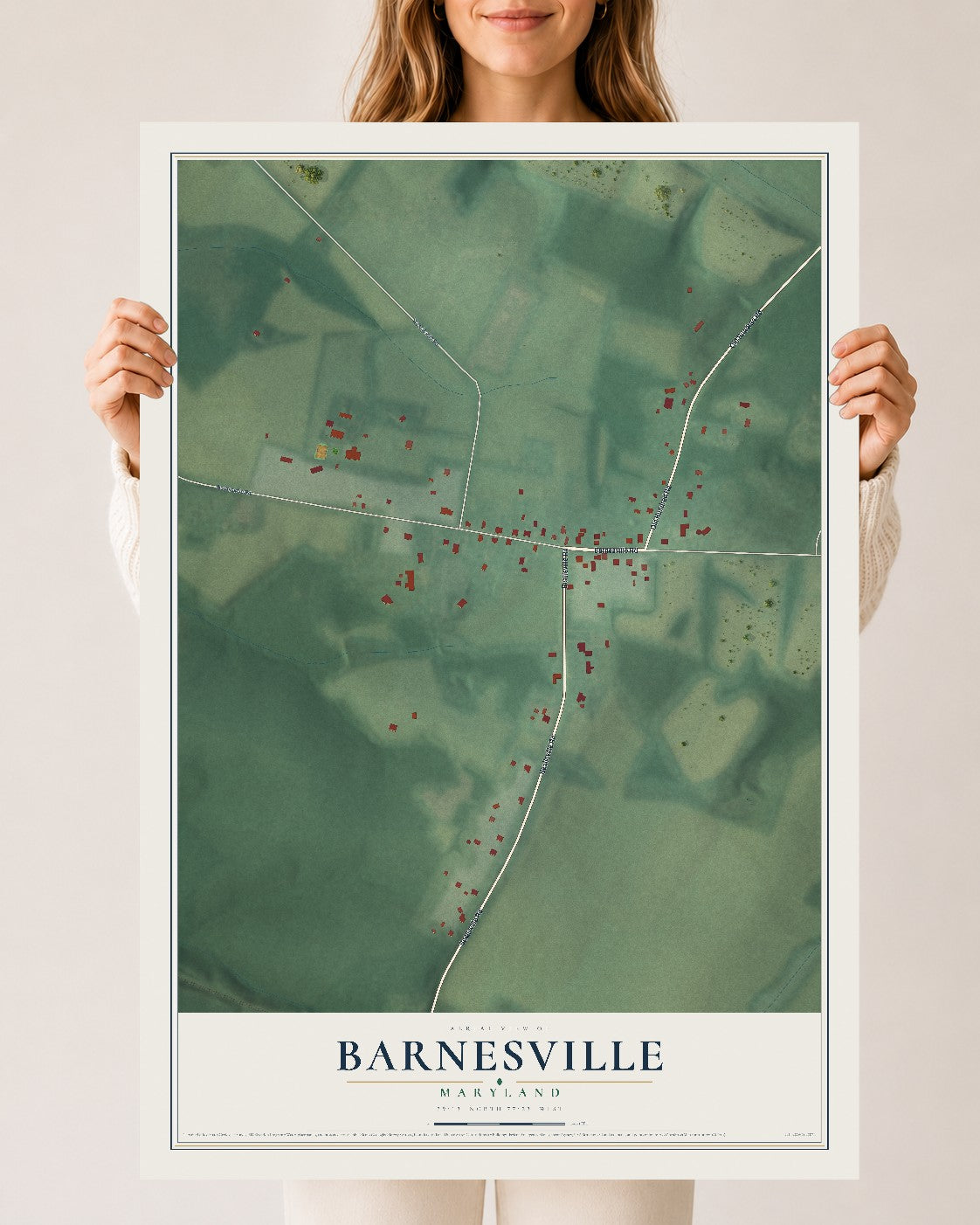 Map of Barnesville, Maryland, 24 x 36 inch unframed archival matte print