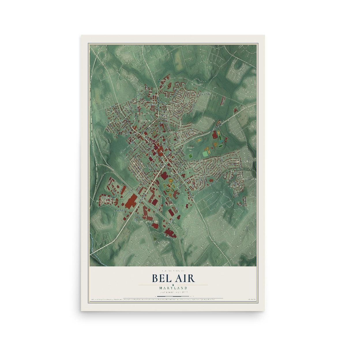 Map of Bel Air, Maryland, 12 x 18 inch unframed archival matte print
