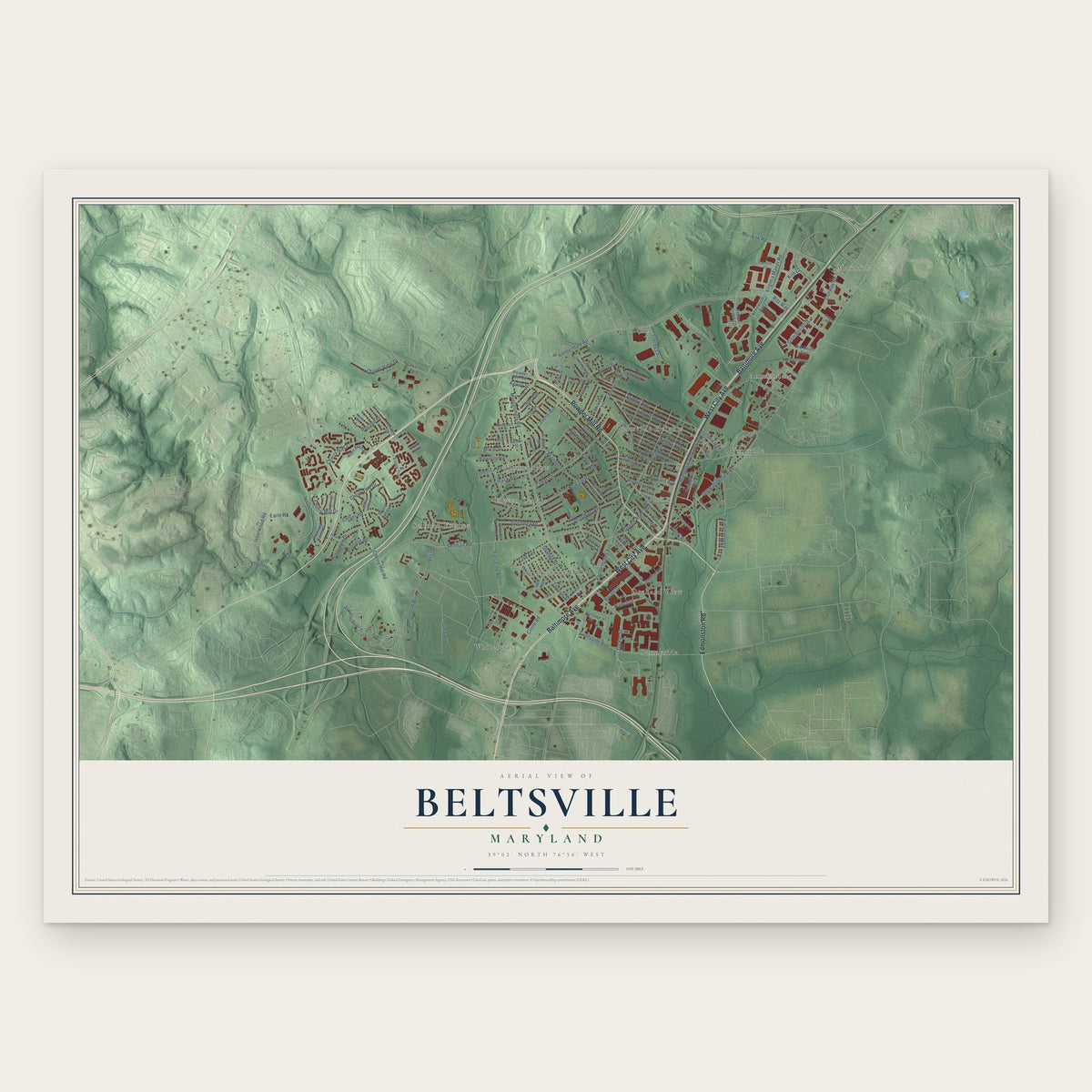 Beltsville, Maryland map print, the full design