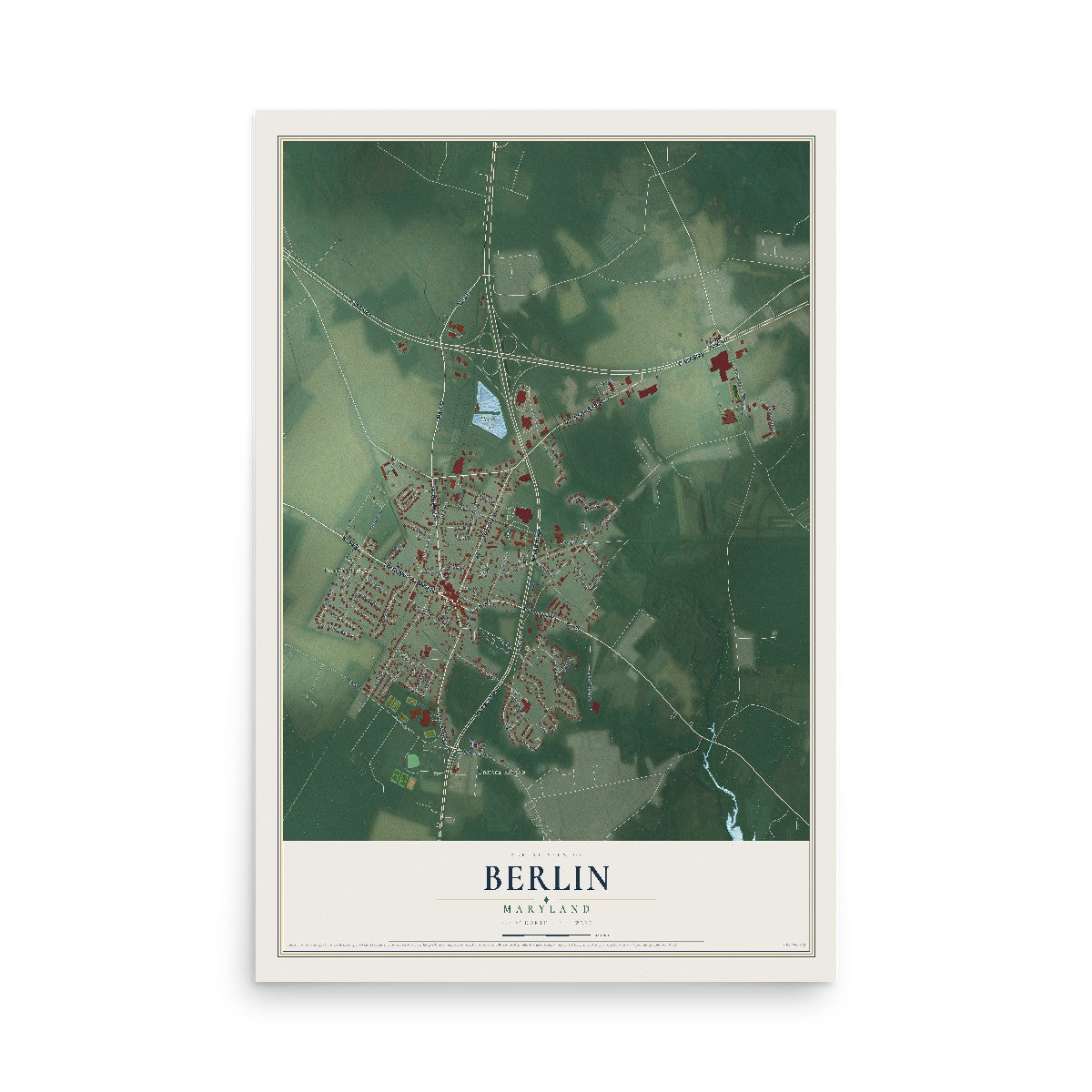 Map of Berlin, Maryland, 12 x 18 inch unframed archival matte print
