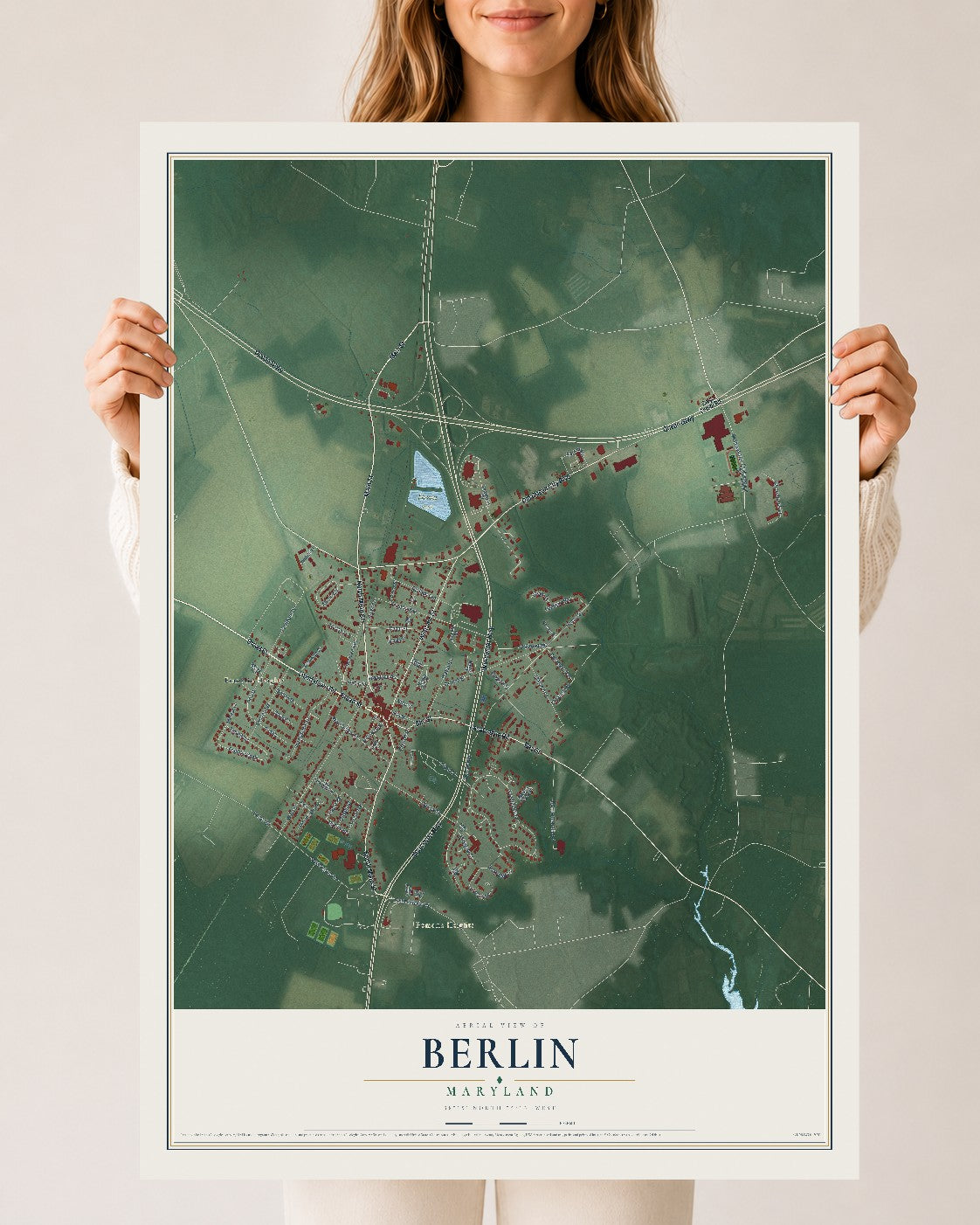 Map of Berlin, Maryland, 24 x 36 inch unframed archival matte print