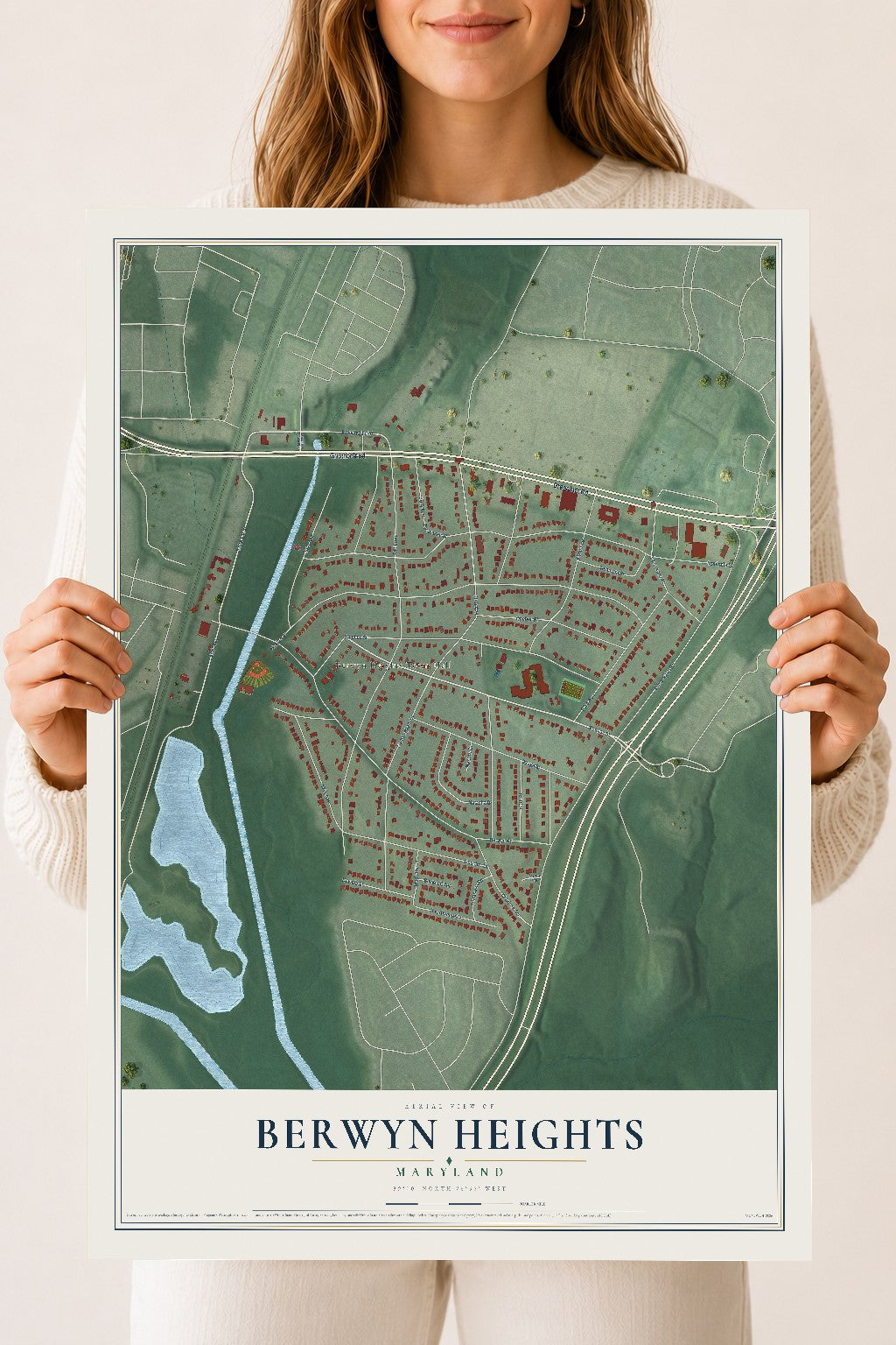 Map of Berwyn Heights, Maryland, 18 x 24 inch unframed archival matte print