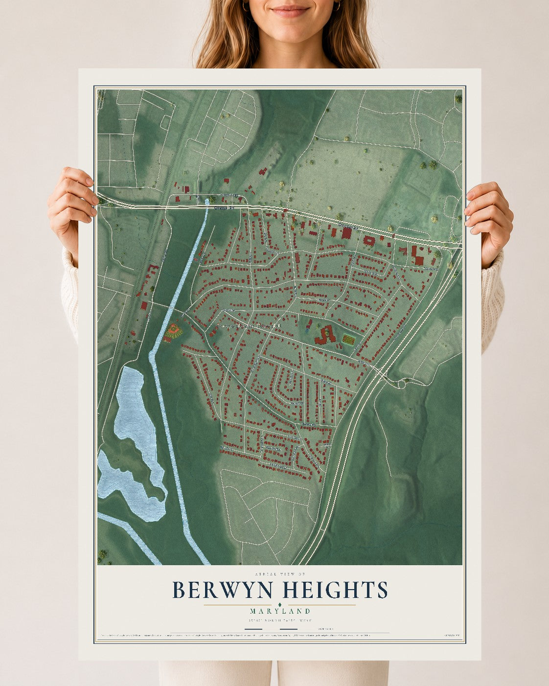 Map of Berwyn Heights, Maryland, 24 x 36 inch unframed archival matte print