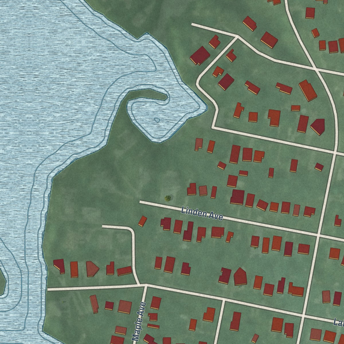 Close-up of the map of Beverly Beach, Maryland print showing street and building detail