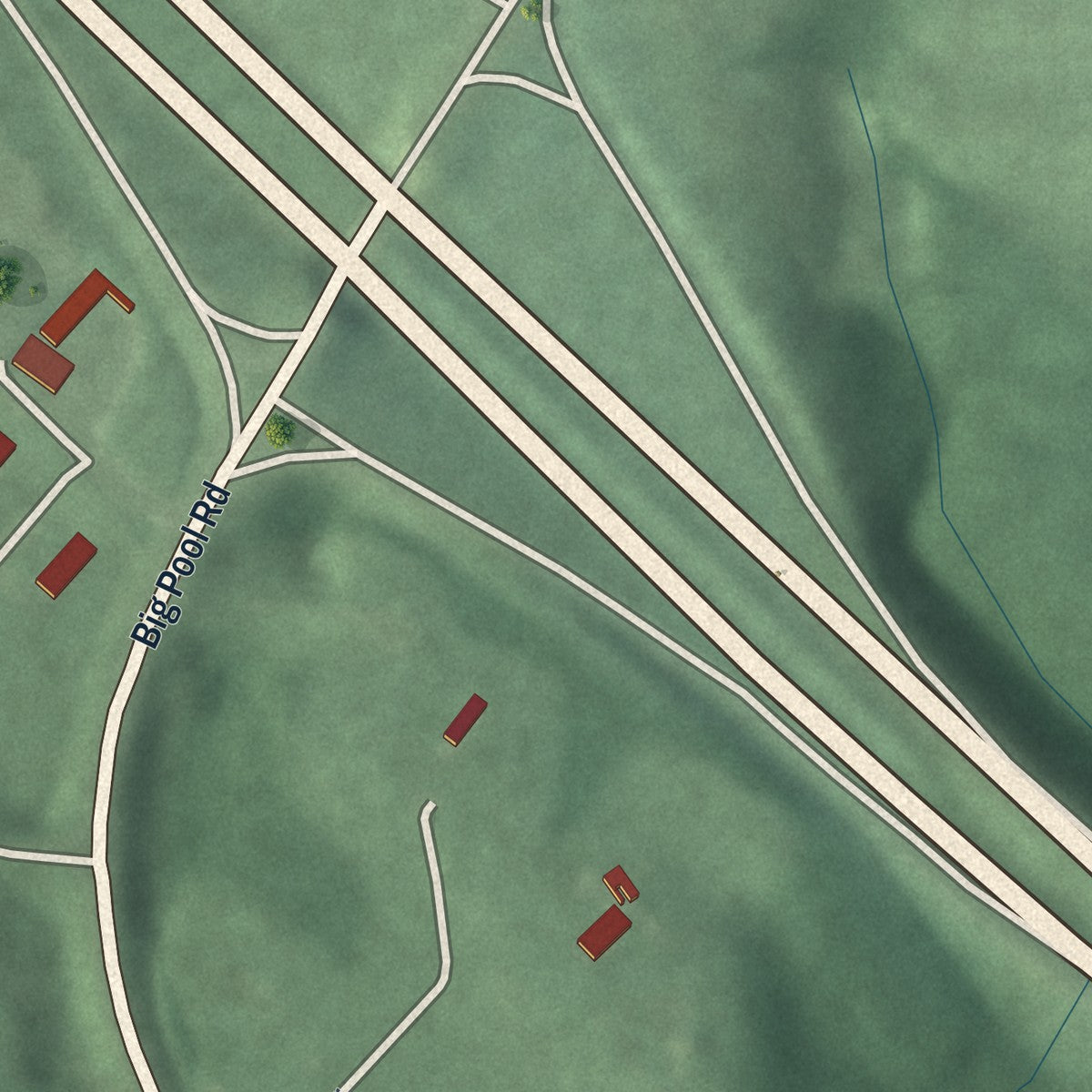 Close-up of the map of Big Pool, Maryland print showing street and building detail