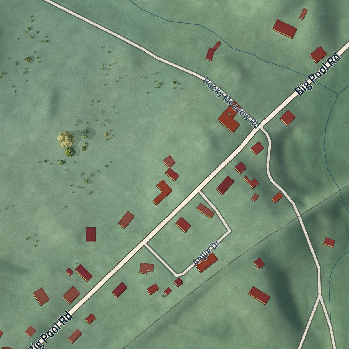 Close-up of the map of Big Spring, Maryland print showing street and building detail