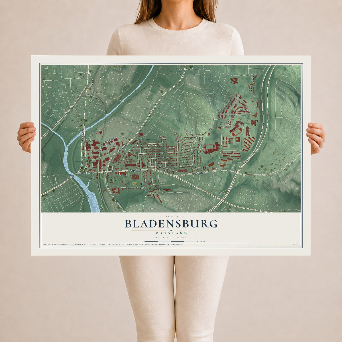 Map of Bladensburg, Maryland, 24 x 36 inch unframed archival matte print