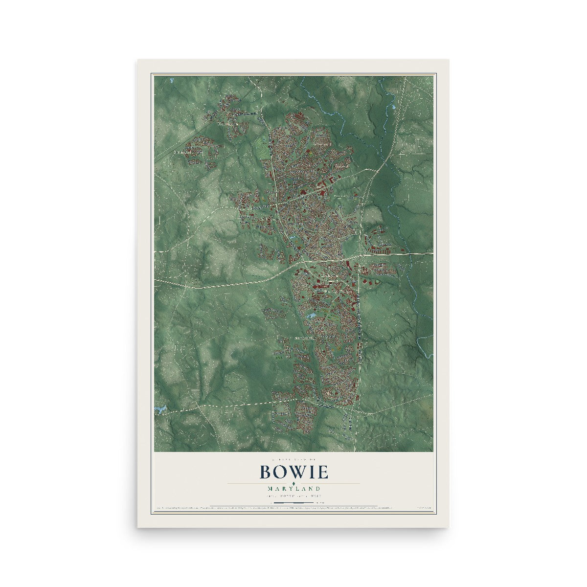 Map of Bowie, Maryland, 12 x 18 inch unframed archival matte print