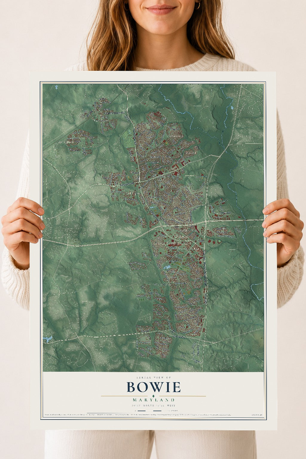 Map of Bowie, Maryland, 18 x 24 inch unframed archival matte print