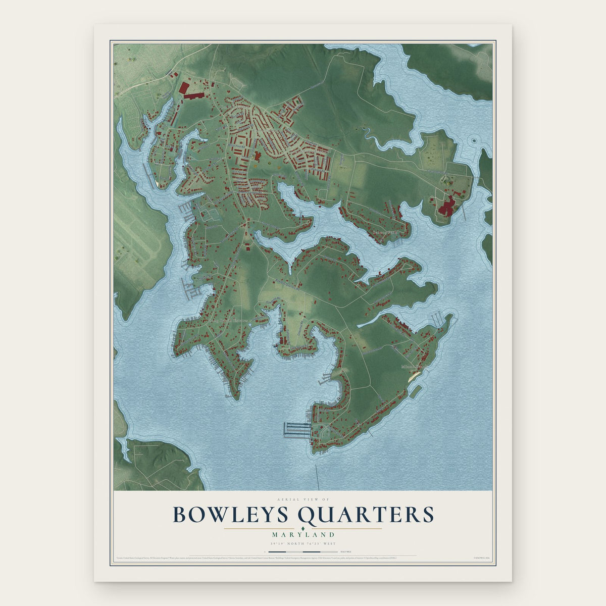 Bowleys Quarters, Maryland map print, the full design