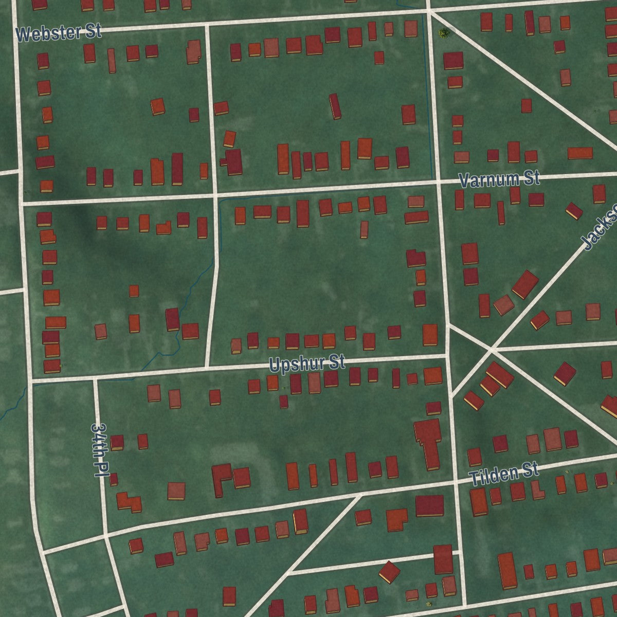 Second close-up of the map of Brentwood, Maryland print showing more streets and buildings