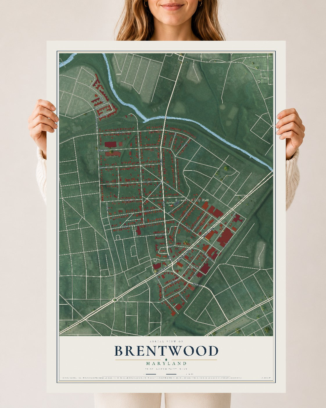Map of Brentwood, Maryland, 24 x 36 inch unframed archival matte print