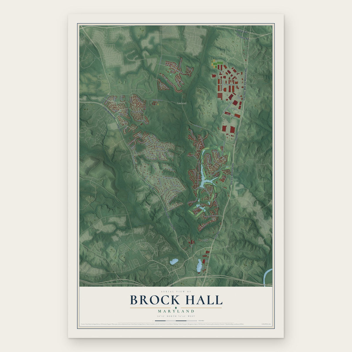 Brock Hall, Maryland map print, the full design