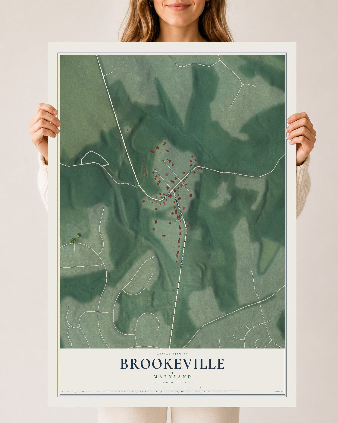 Map of Brookeville, Maryland, 24 x 36 inch unframed archival matte print