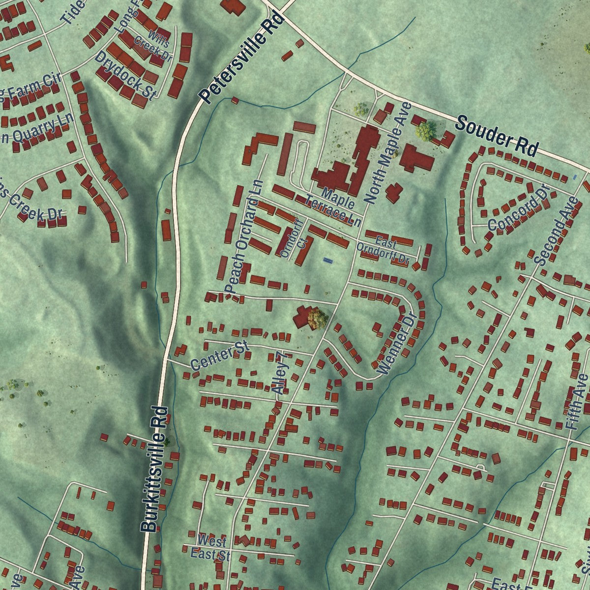 Close-up of the map of Brunswick, Maryland print showing street and building detail
