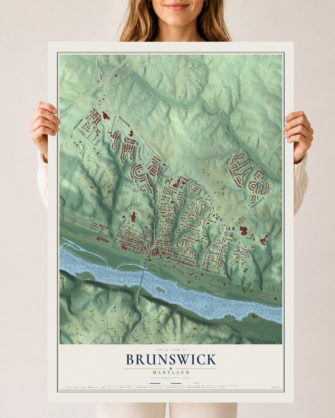 Map of Brunswick, Maryland, 24 x 36 inch unframed archival matte print