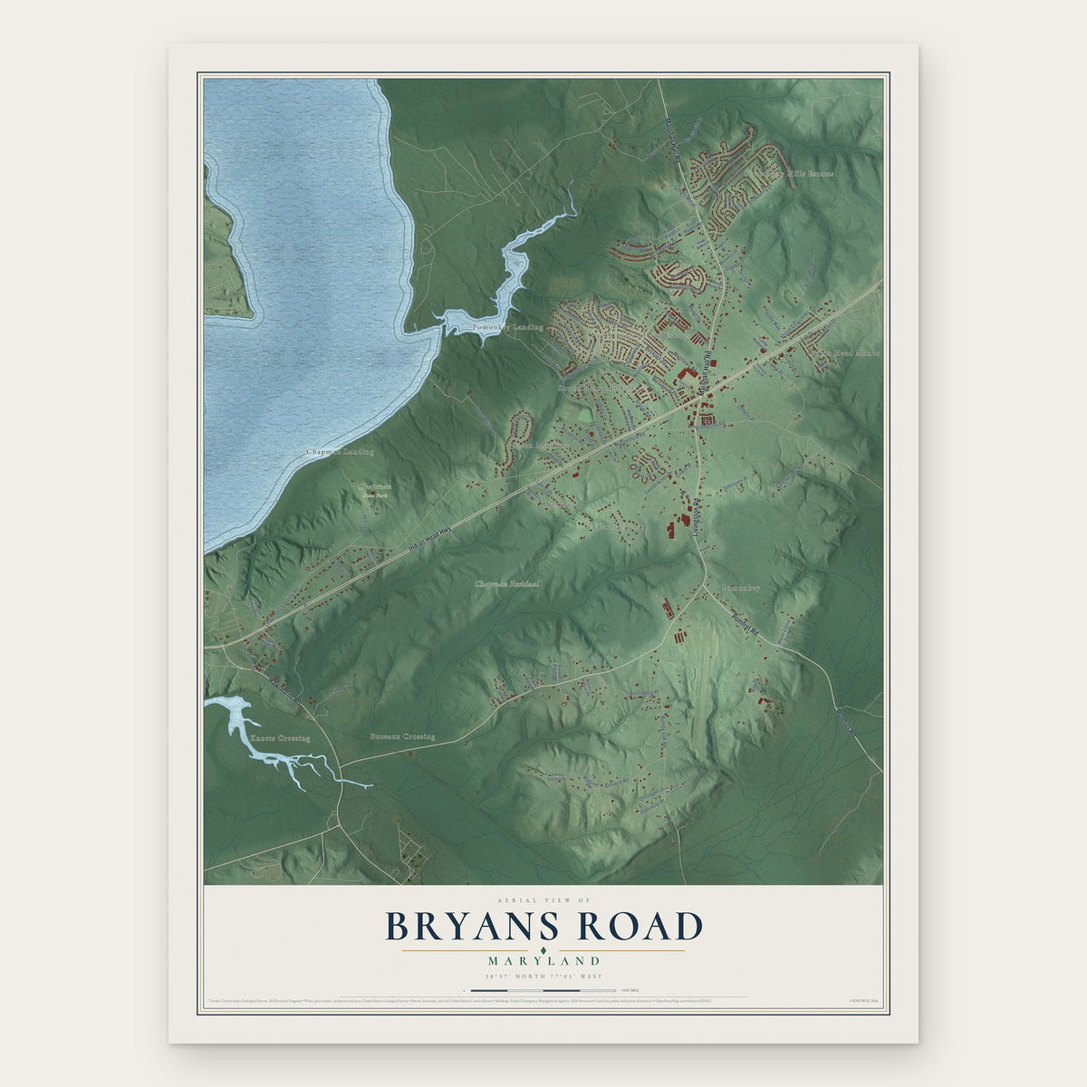 Bryans Road, Maryland map print, the full design