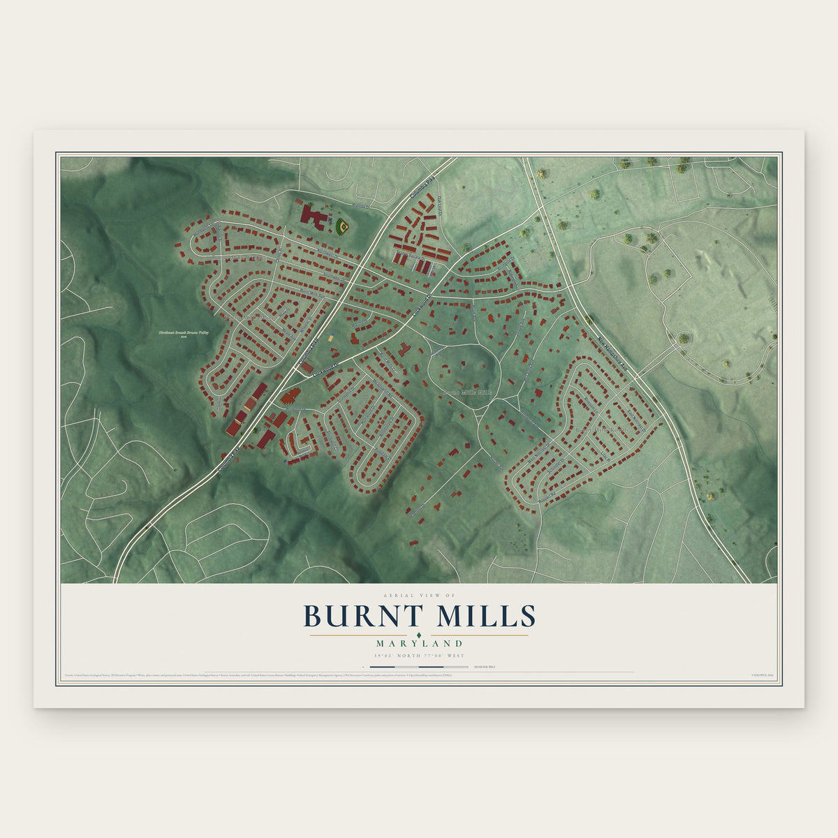 Burnt Mills, Maryland map print, the full design