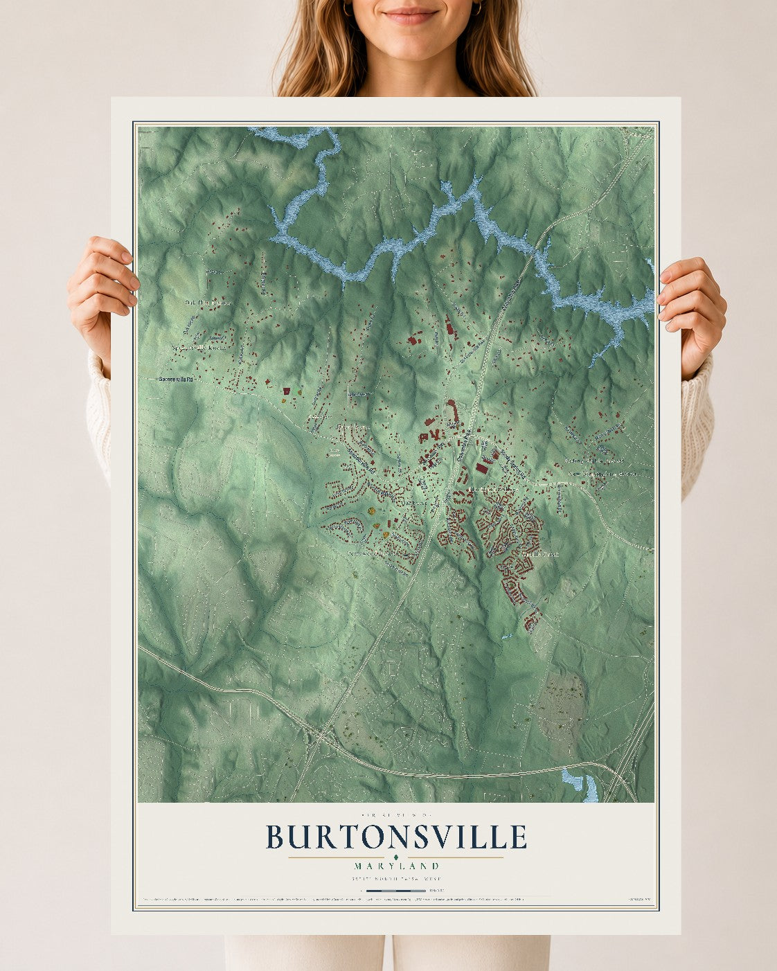 Map of Burtonsville, Maryland, 24 x 36 inch unframed archival matte print