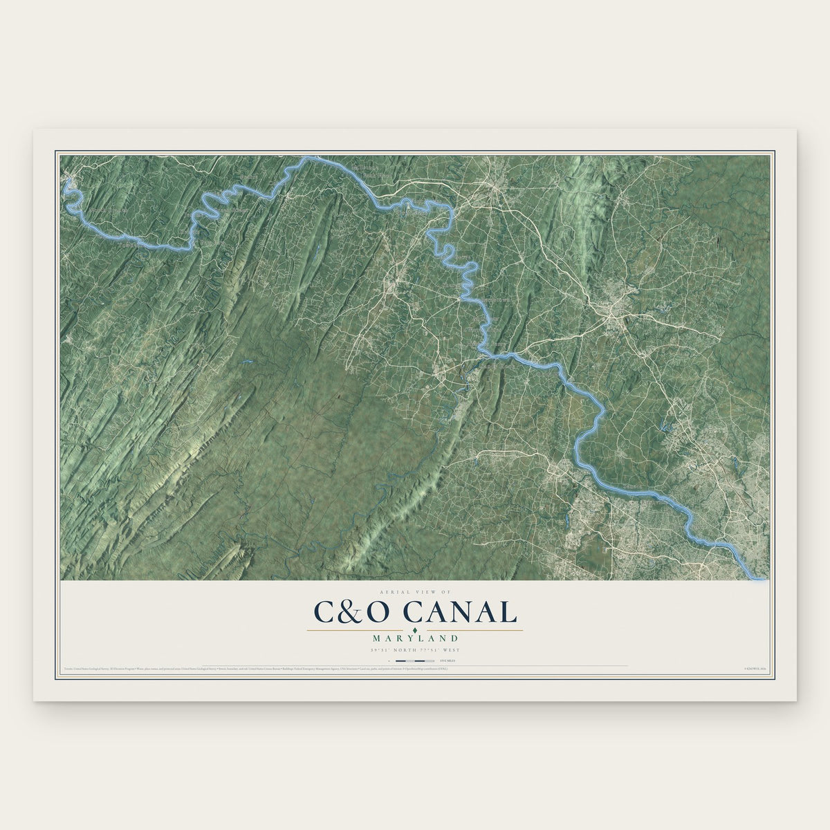 C&O Canal, Maryland map print, the full design